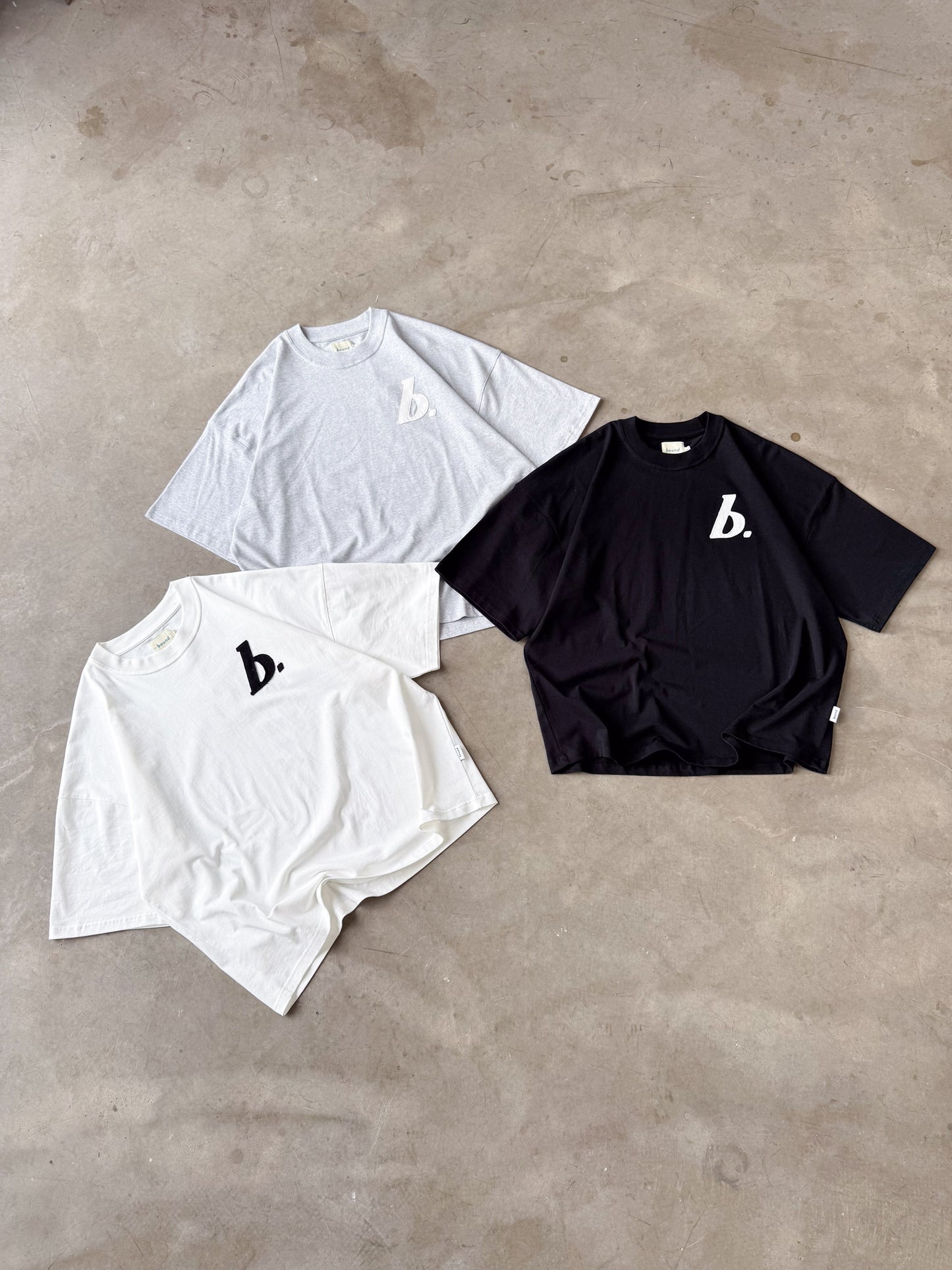 STAMP BOXY TEE 3 PACK - BLACK/GREY MARL/WHITE