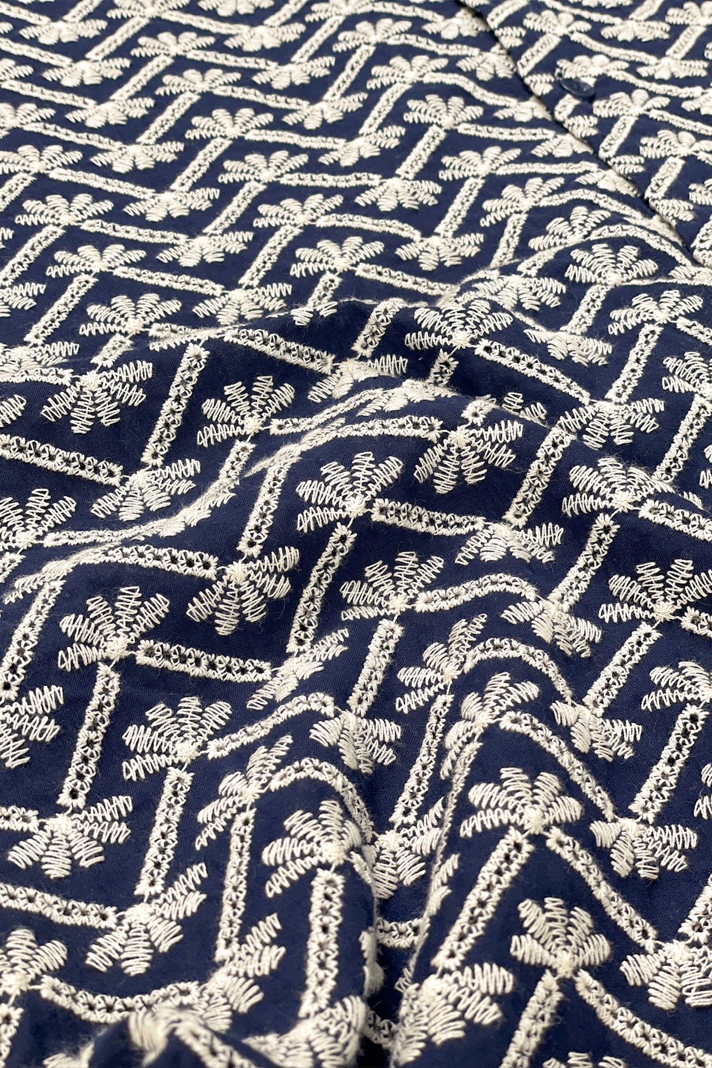 FLORAL EMBROIDERED CUBAN SS SHIRT - NAVY