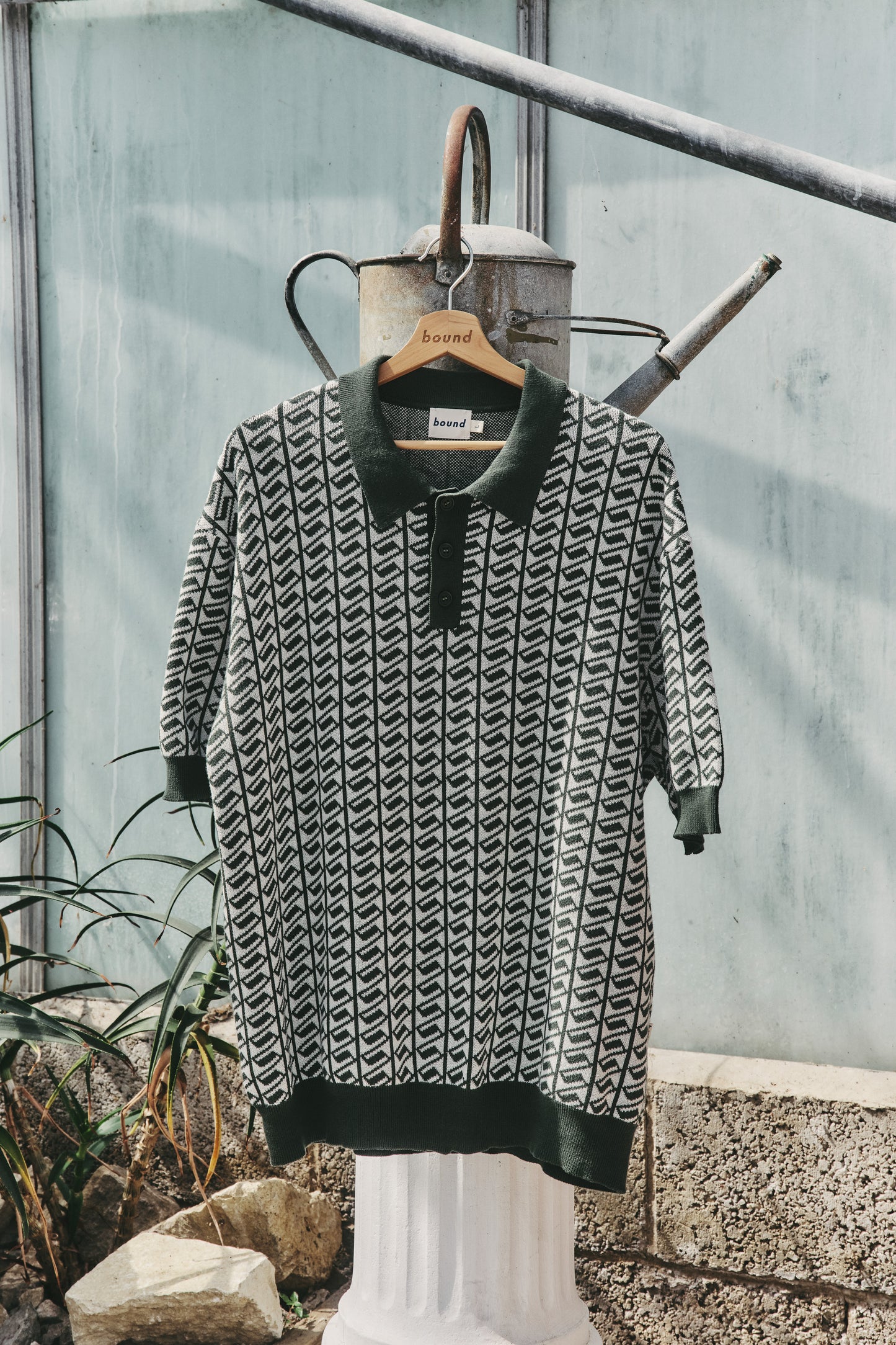 HARRIS KNIT POLO - WHITE/GREEN