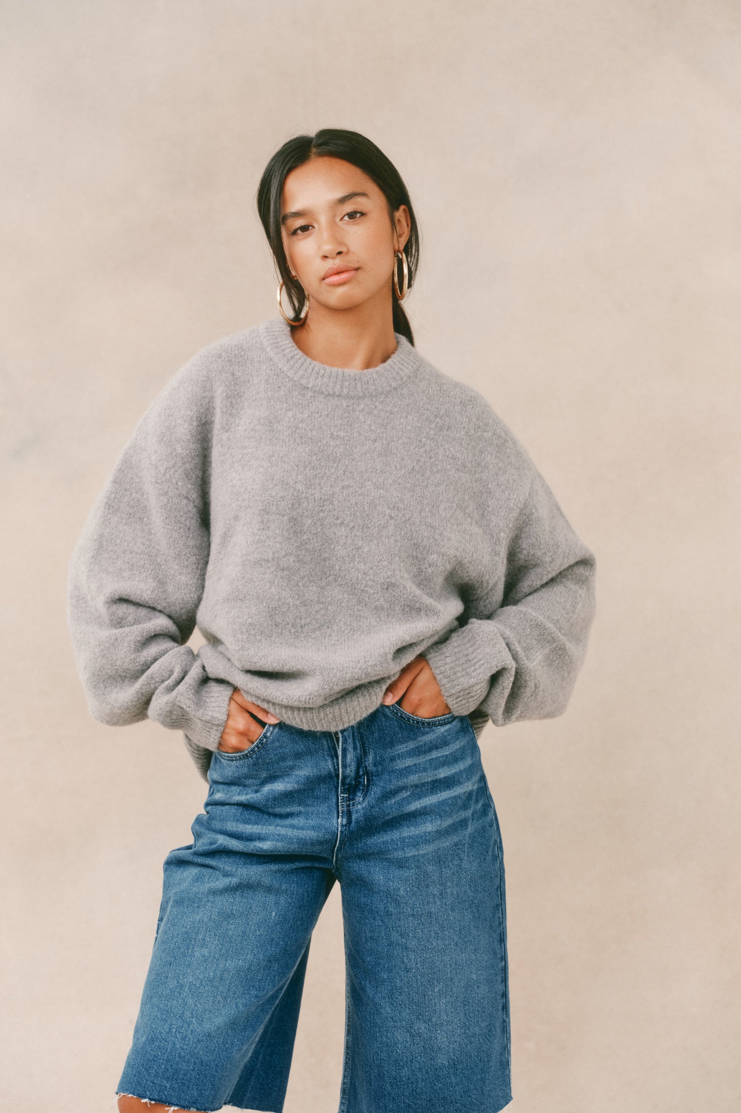 BAXTER MOHAIR BLEND SWEATER - GREY