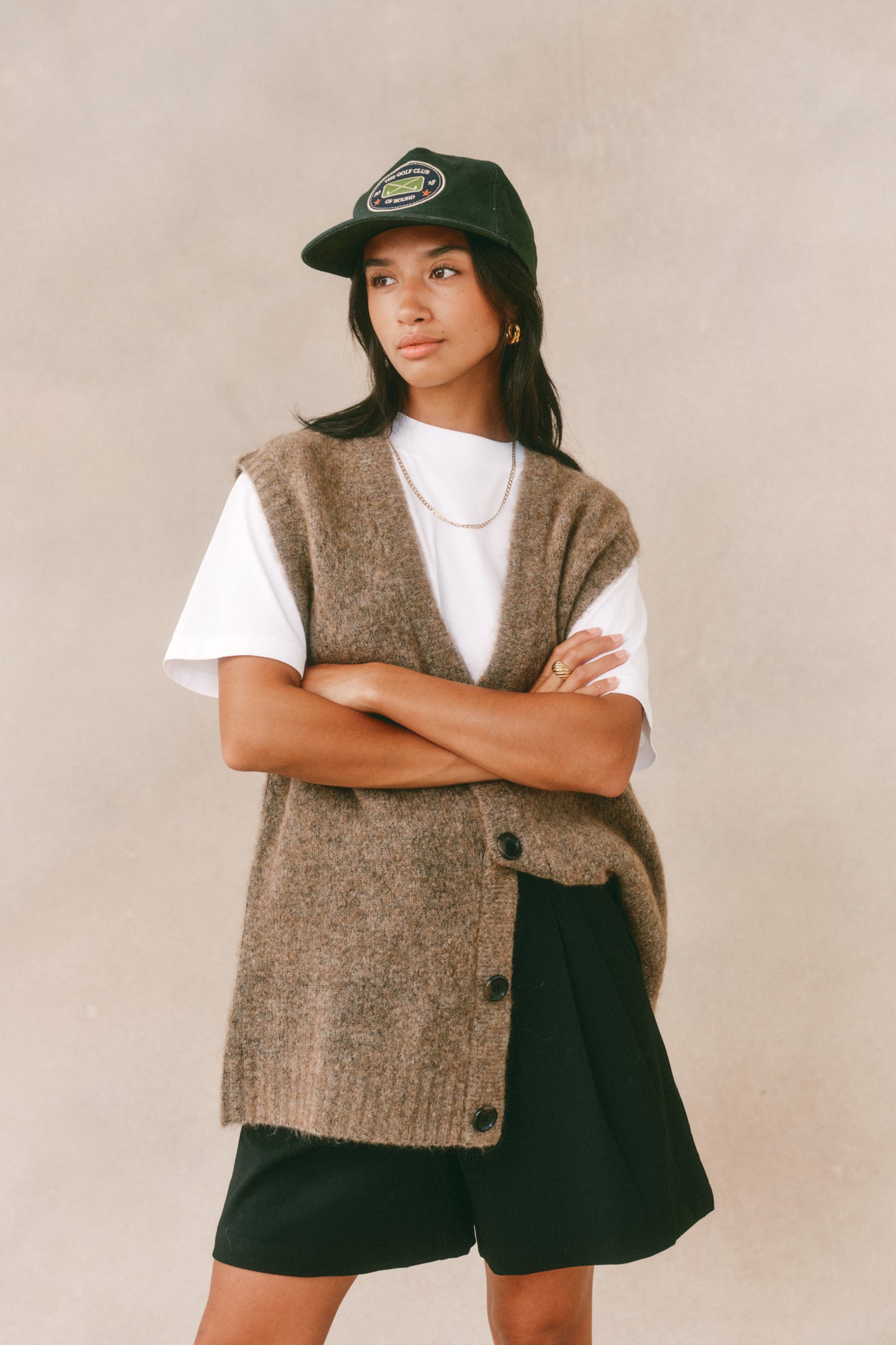 HUDSON MOHAIR CARDIGAN VEST - TAUPE BROWN