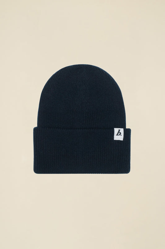 OVERSIZED RECYCLED CUFFED LABEL BEANIE - FRENCH NAVY