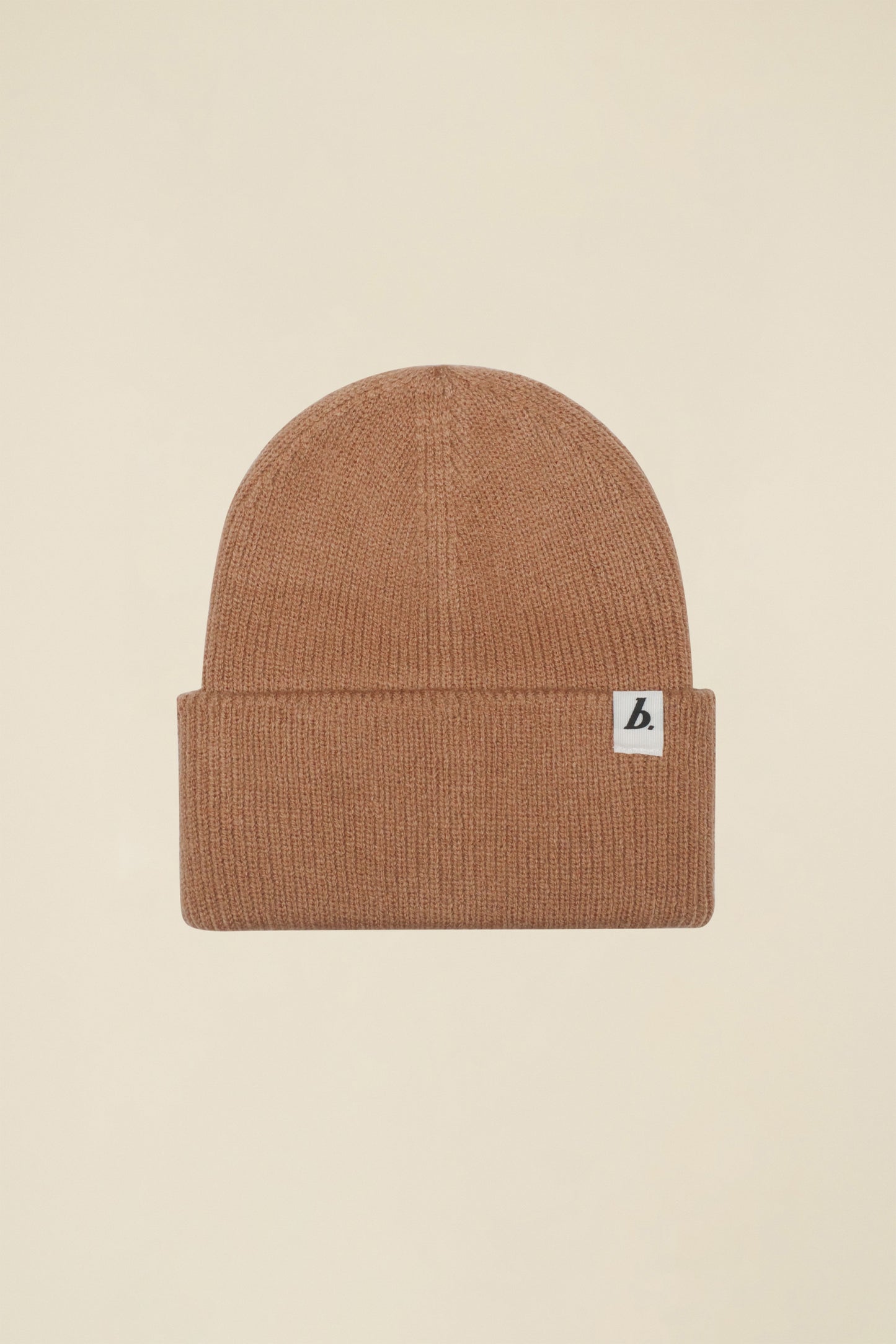 OVERSIZED RECYCLED CUFFED LABEL BEANIE - TAN