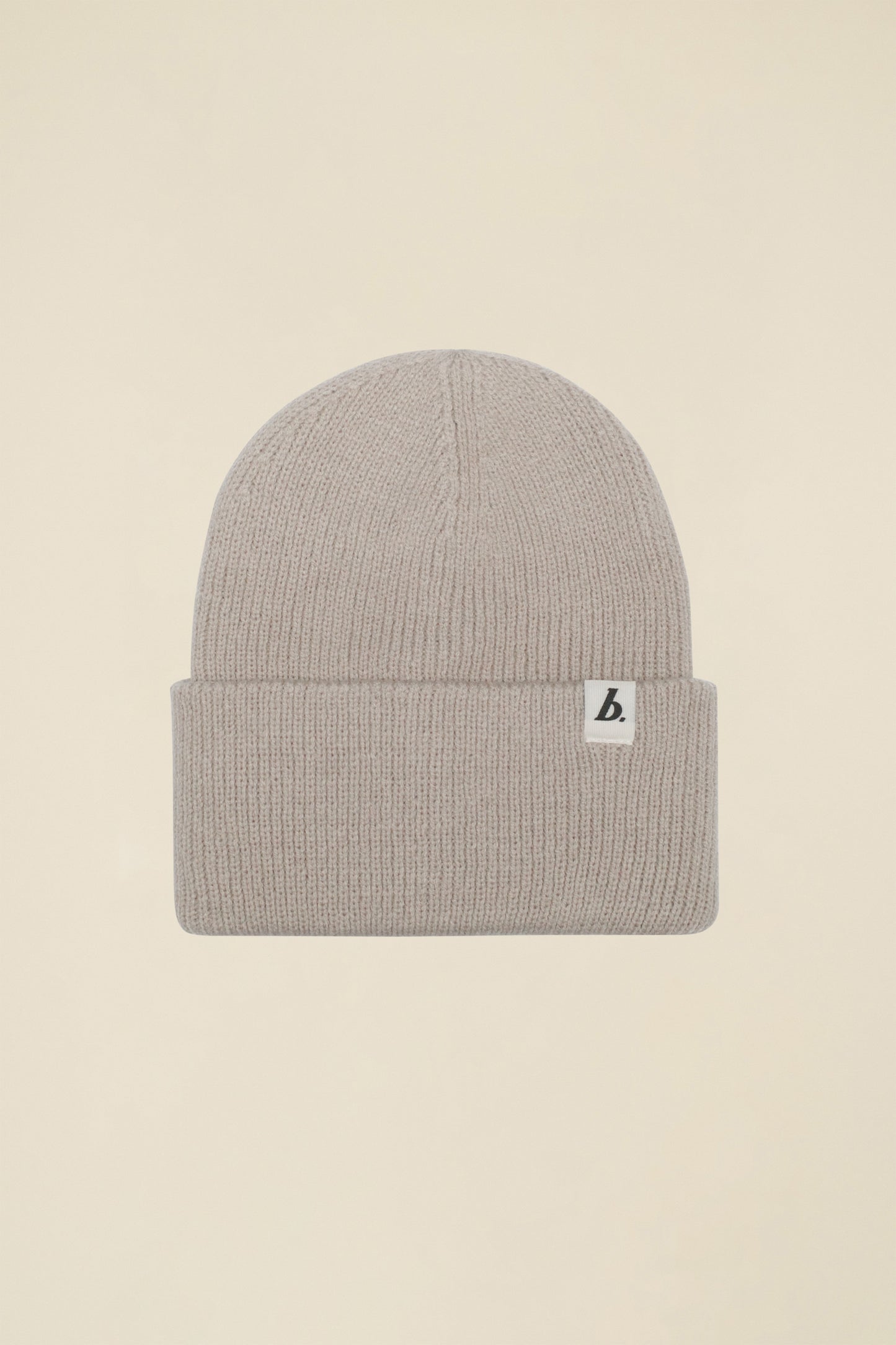 OVERSIZED RECYCLED CUFFED LABEL BEANIE - STONE