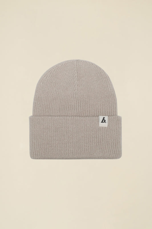 OVERSIZED RECYCLED CUFFED LABEL BEANIE - STONE