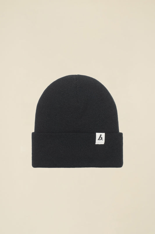 STAMP CUFFED LABEL BEANIE - BLACK