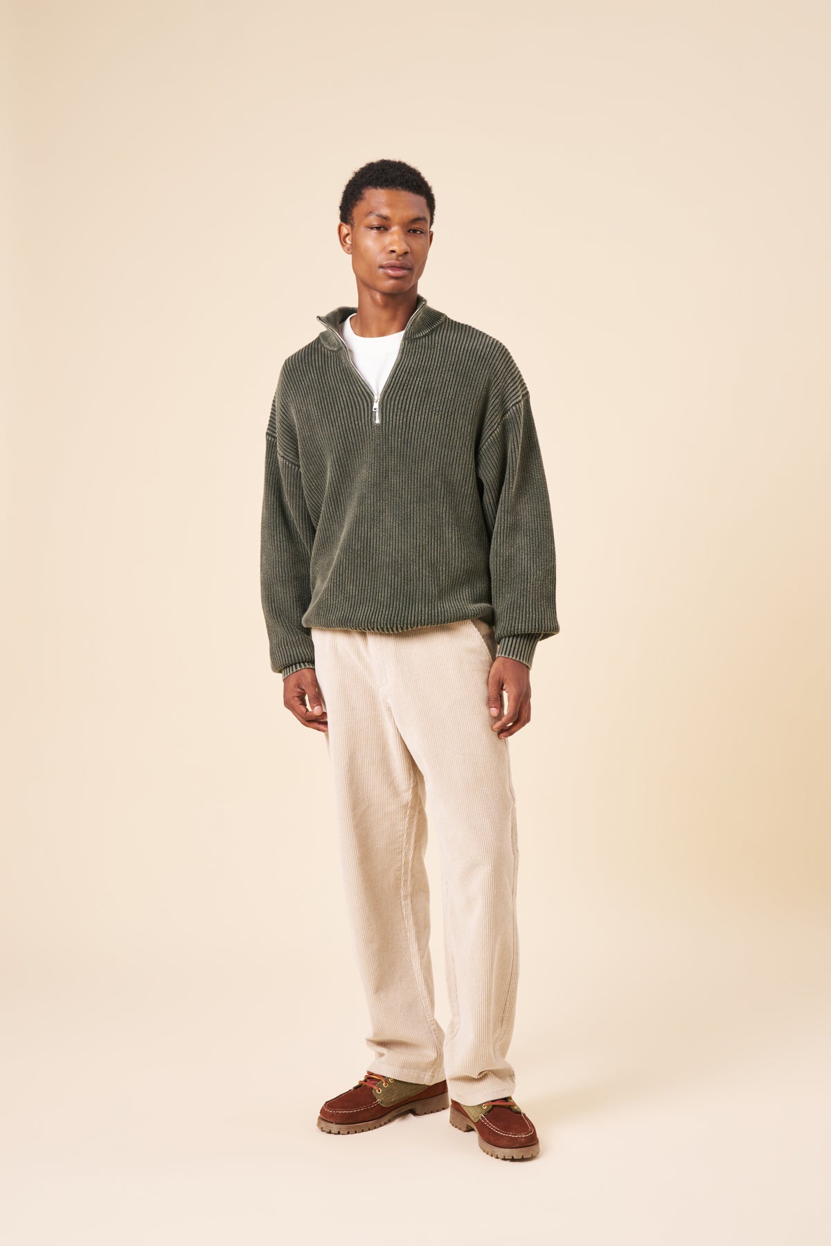 GREEN ACID WASH FUNNEL NECK HALF ZIP