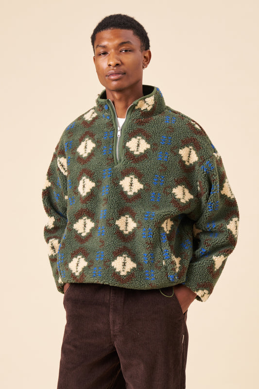 CHECK HALF ZIP FLEECE - AZTEC GREEN