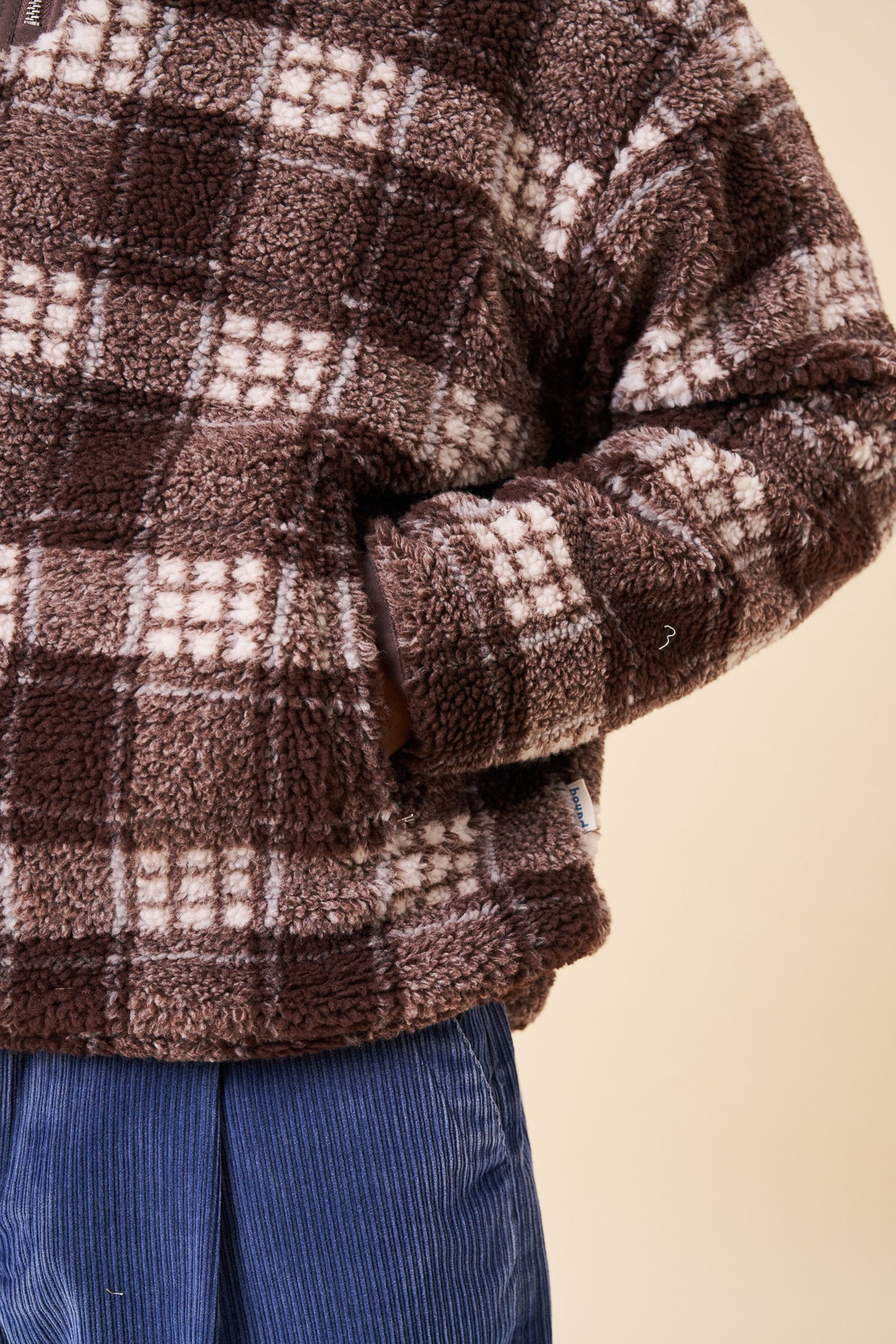 CHECK HALF ZIP FLEECE - BROWN