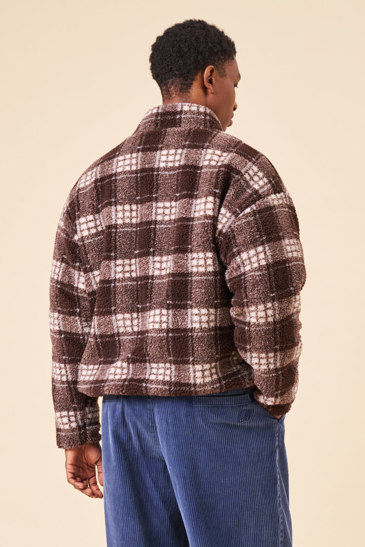 CHECK HALF ZIP FLEECE - BROWN