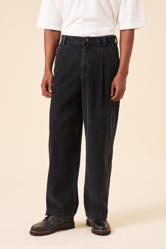 WORKWEAR WIDE LEG CORDUROY TROUSERS - BLACK