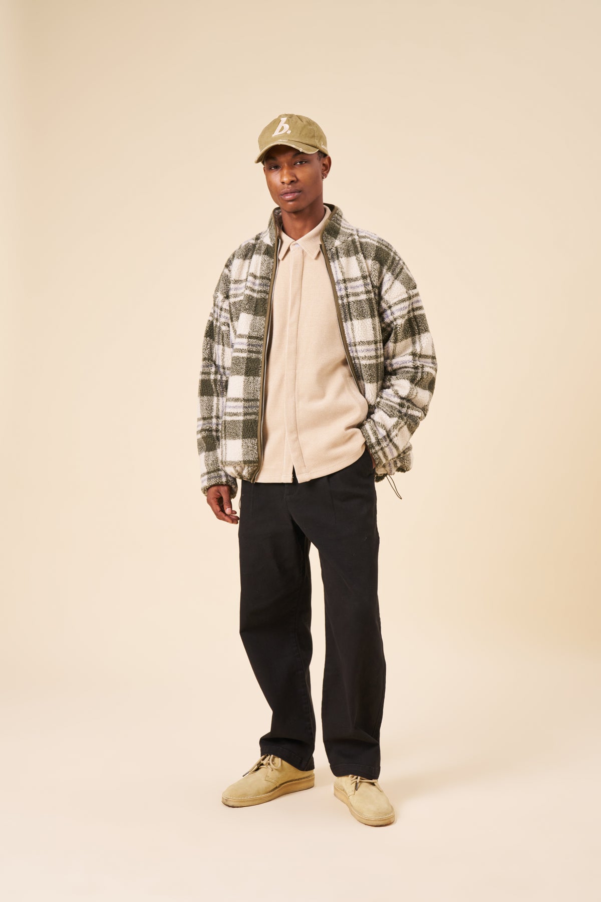 WAFFLE BUTTON UP SHIRT - BEIGE