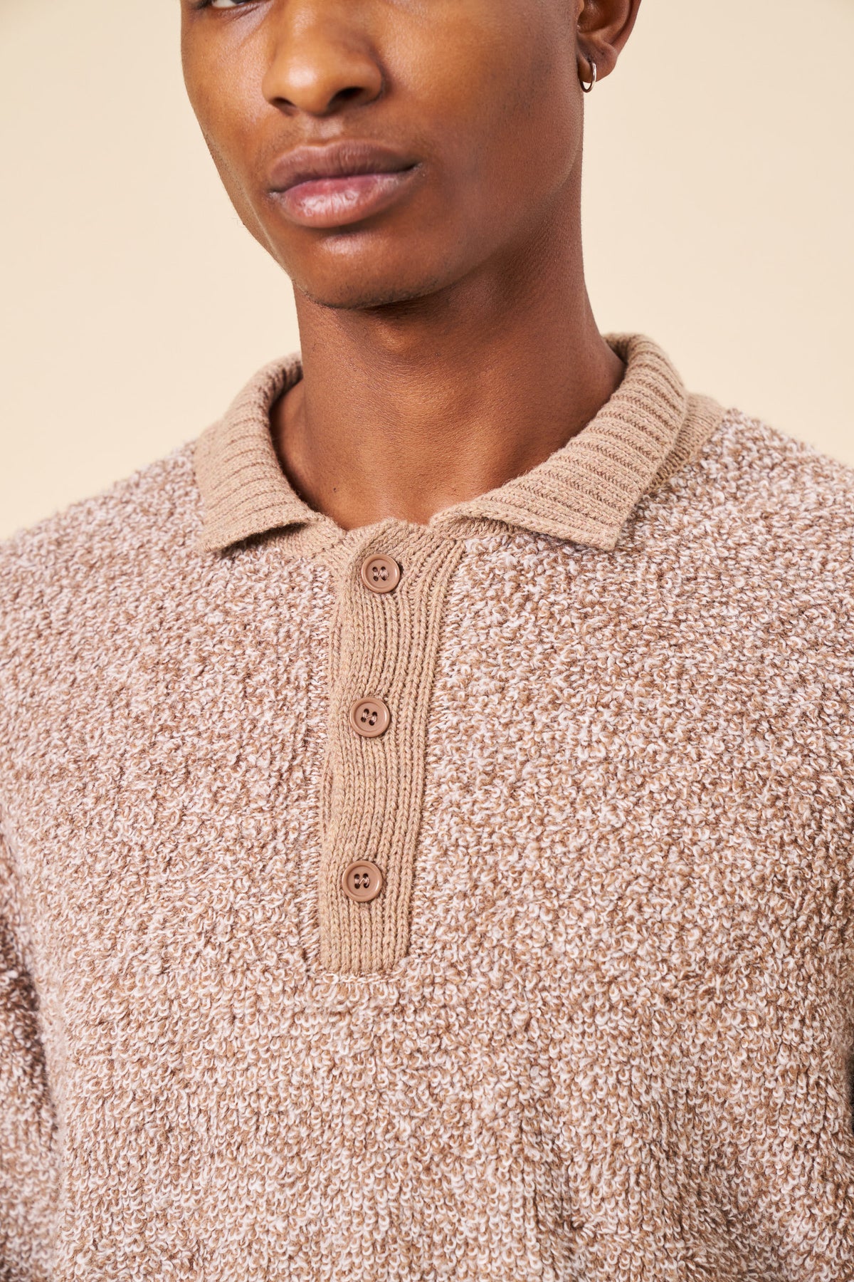 BOUCLE KNIT POLO - COFFEE