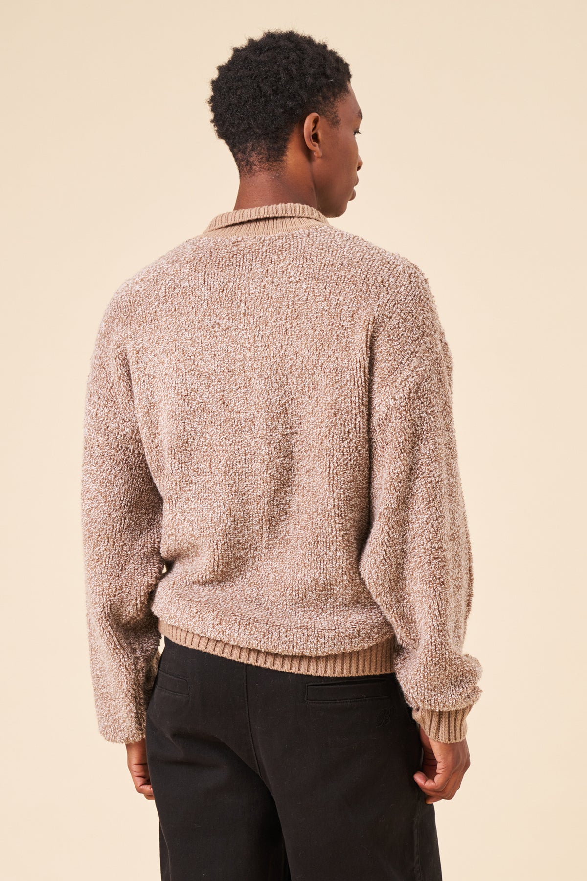 BOUCLE KNIT POLO - COFFEE