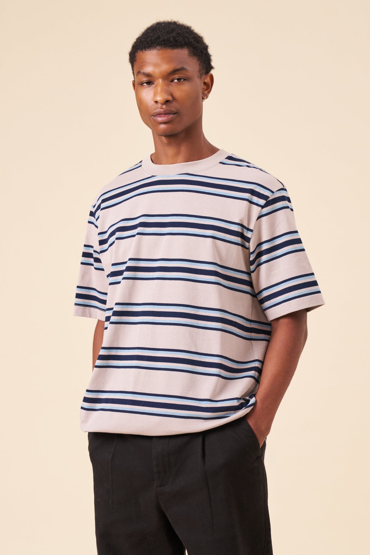90S STRIPE TEE - GREY