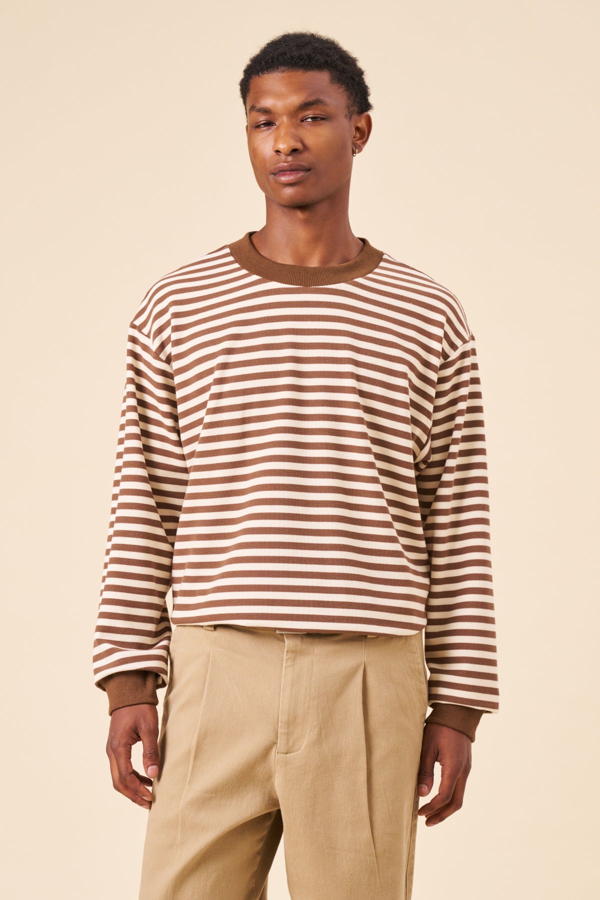 PIQUE STRIPE LONGSLEEVE TEE - BROWN