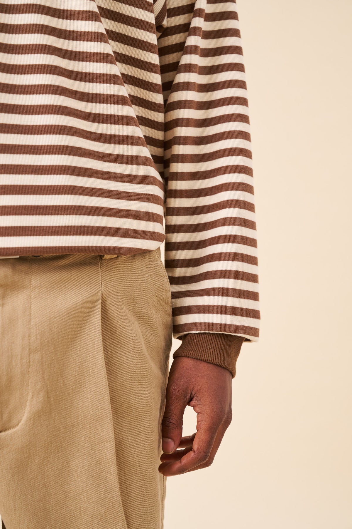 PIQUE STRIPE LONGSLEEVE TEE - BROWN