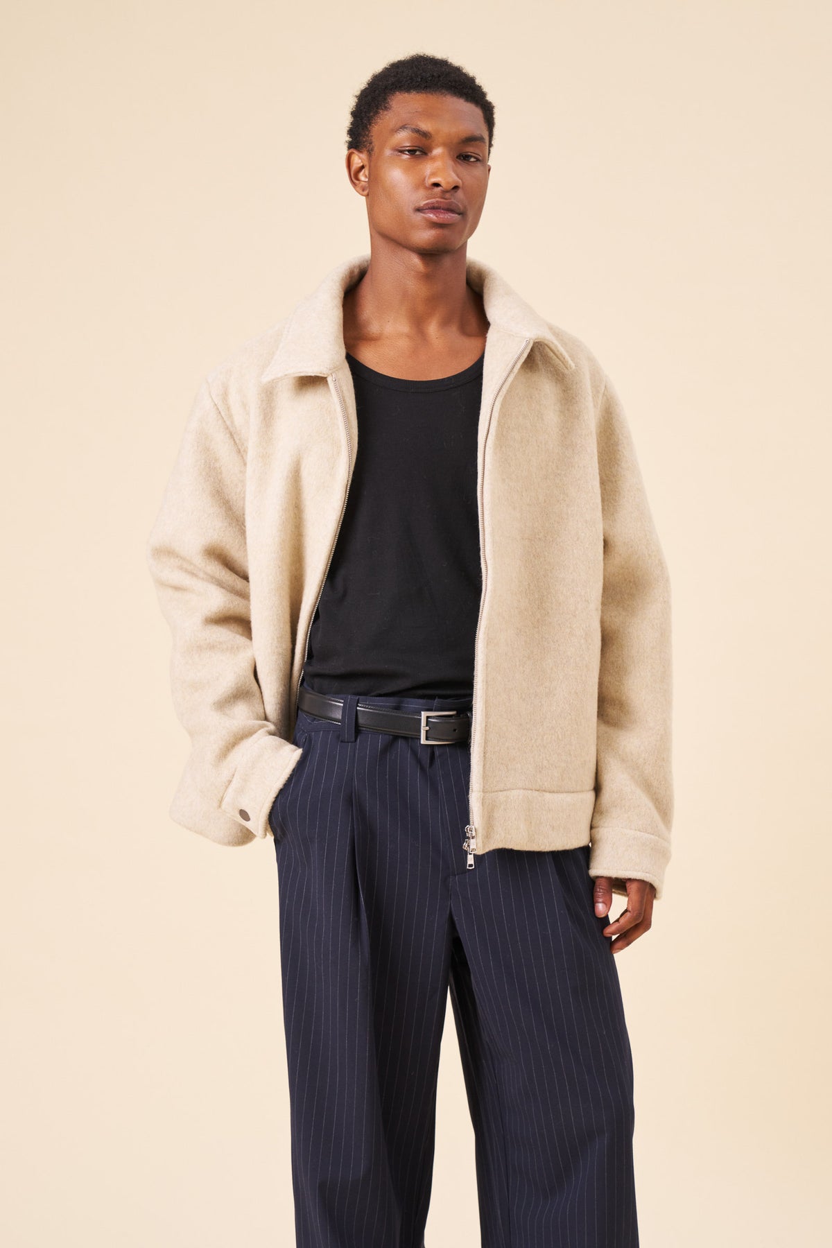 BRUSHED WOOL SMART JACKET - CREAM