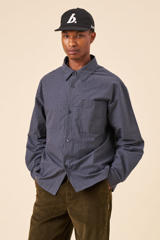 MACKENZIE CHECK COTTON LONGSLEEVE SHIRT - NAVY