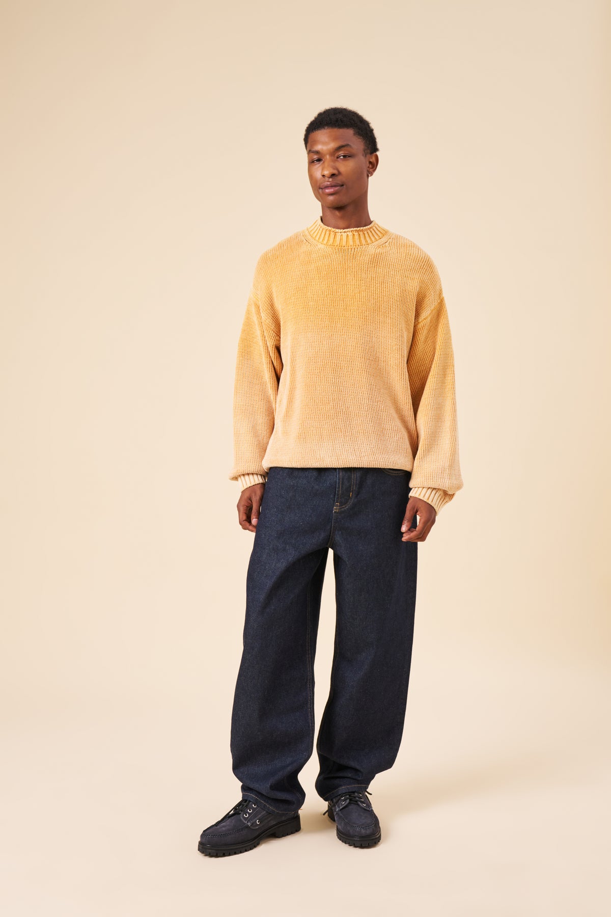CHENILLE COTTON SPRAY WASH KNIT JUMPER - YELLOW