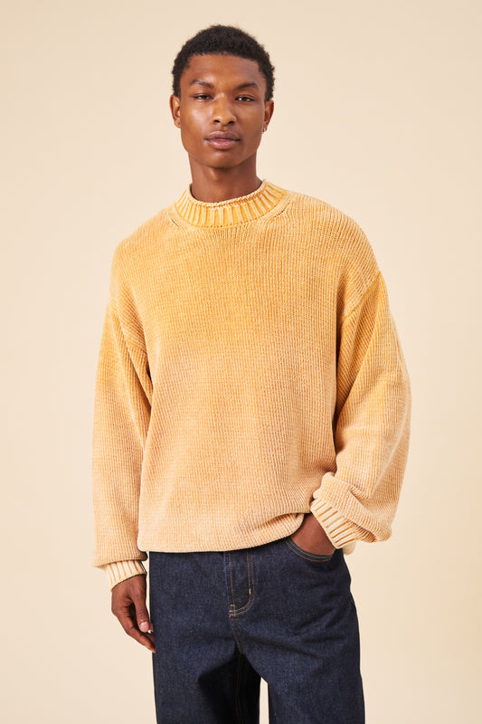 CHENILLE COTTON SPRAY WASH KNIT JUMPER - YELLOW