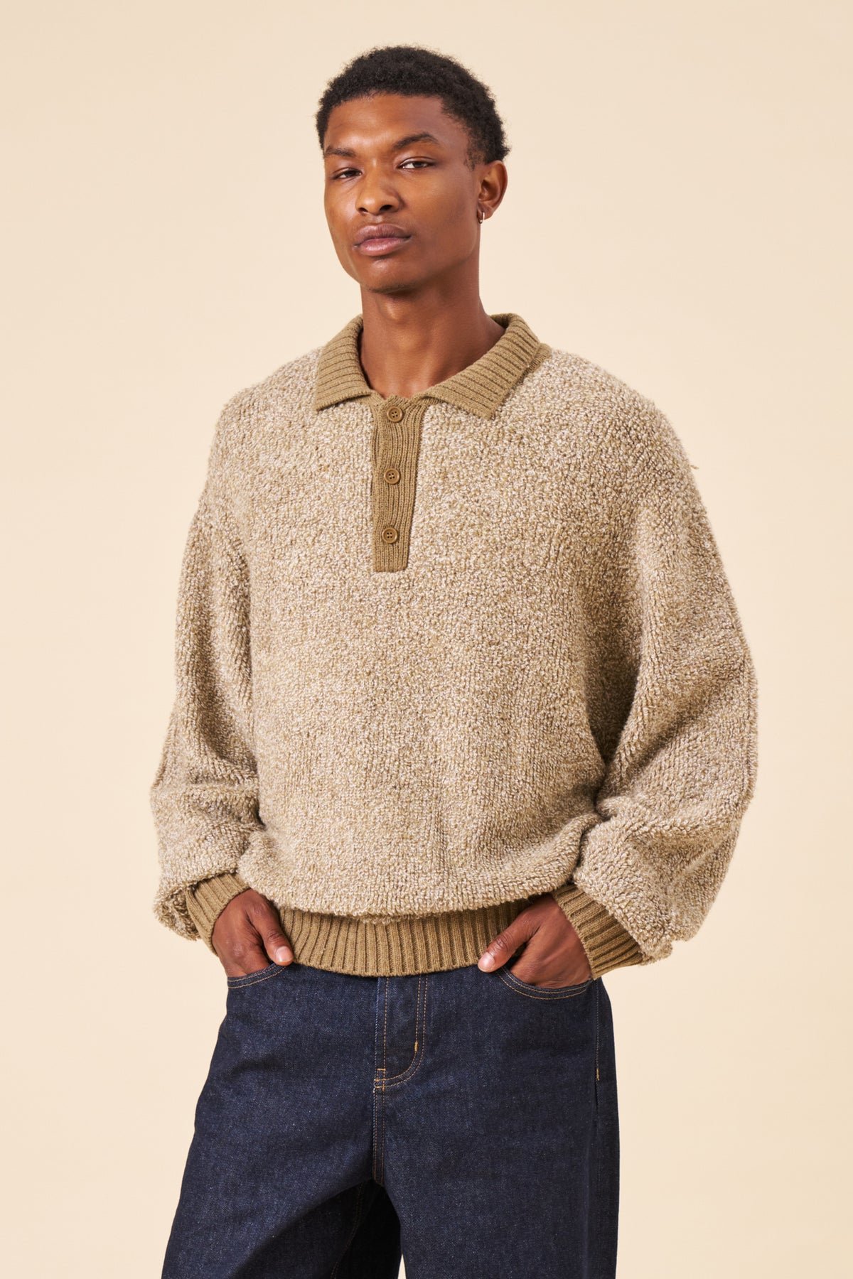 BOUCLE KNIT POLO - FERN