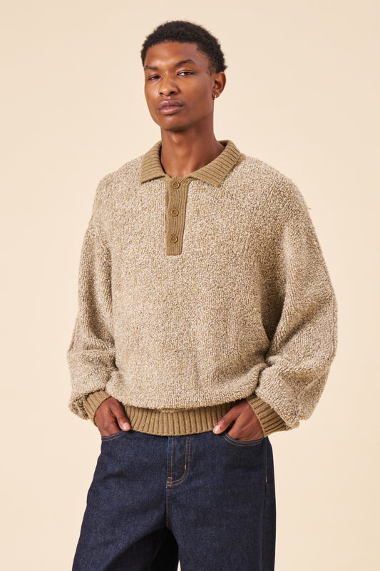 BOUCLE KNIT POLO - FERN