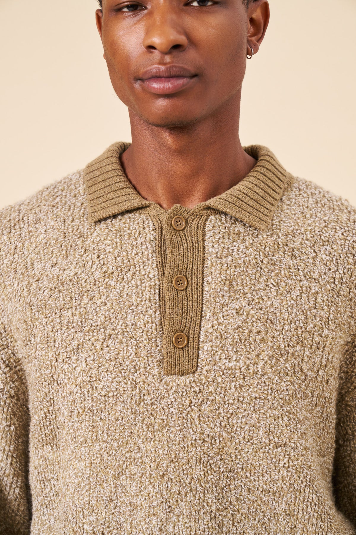 BOUCLE KNIT POLO - FERN