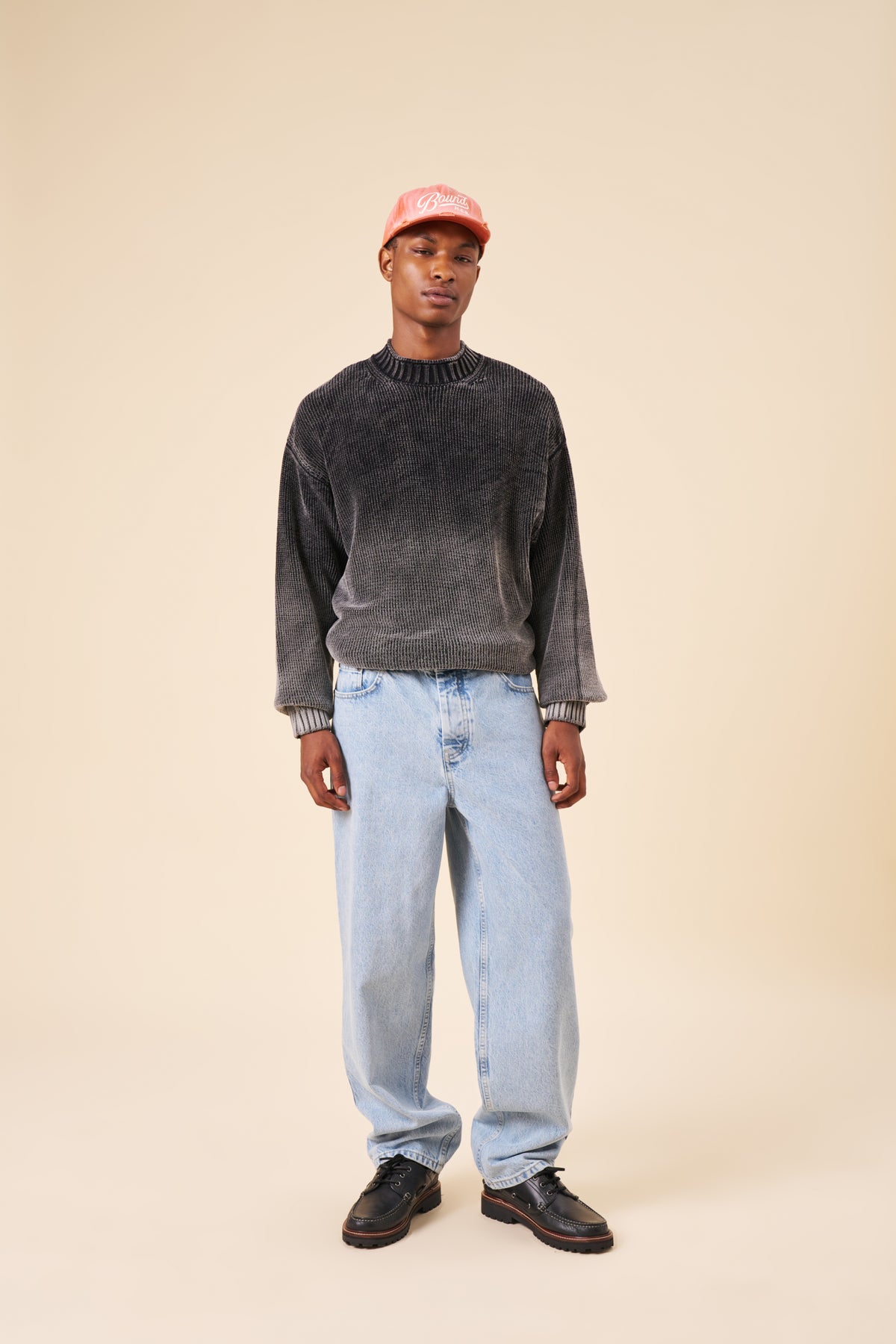 CHENILLE COTTON SPRAY WASH KNIT JUMPER - BLACK