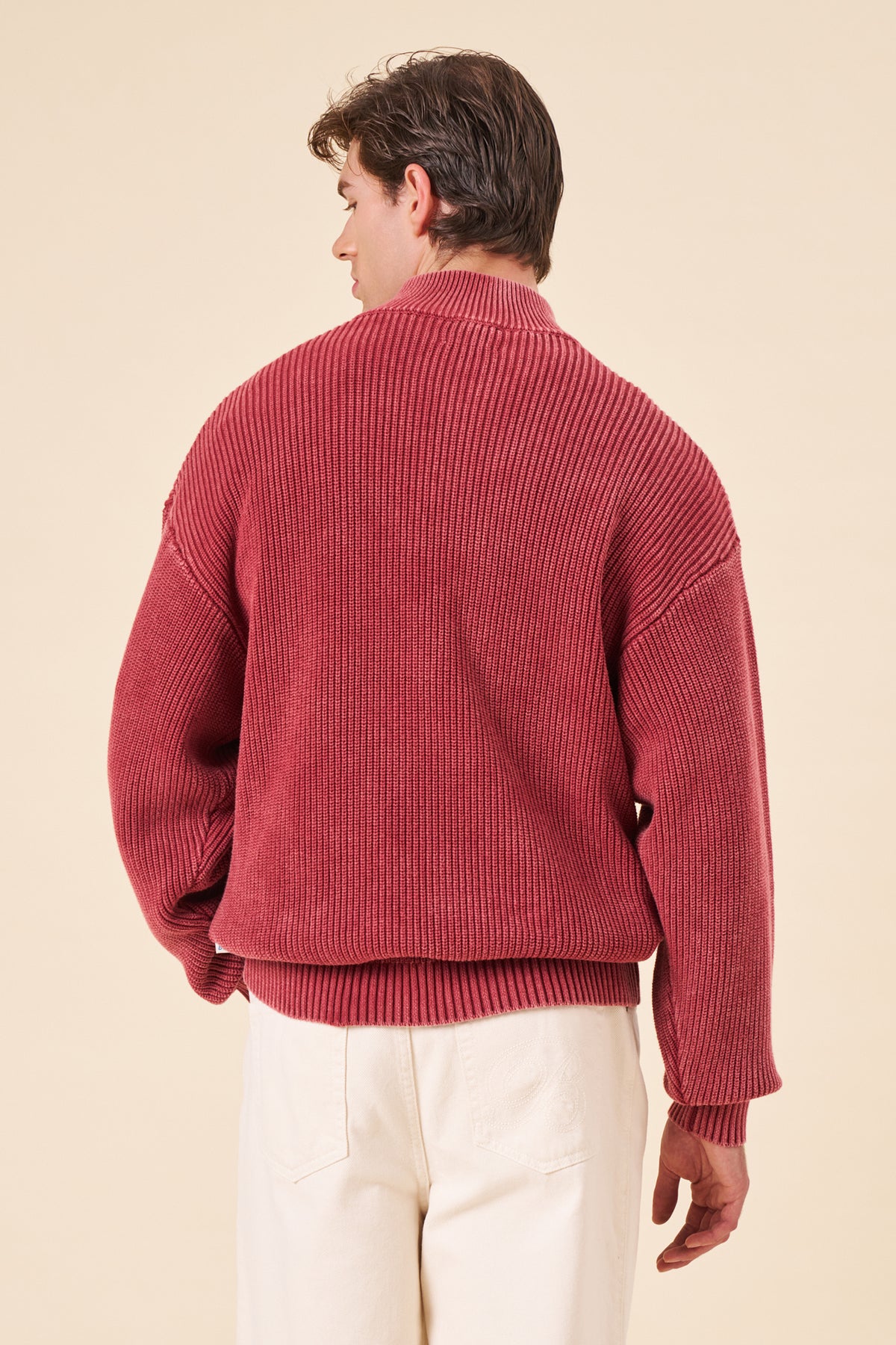 RED ACID WASH FUNNEL NECK HALF ZIP