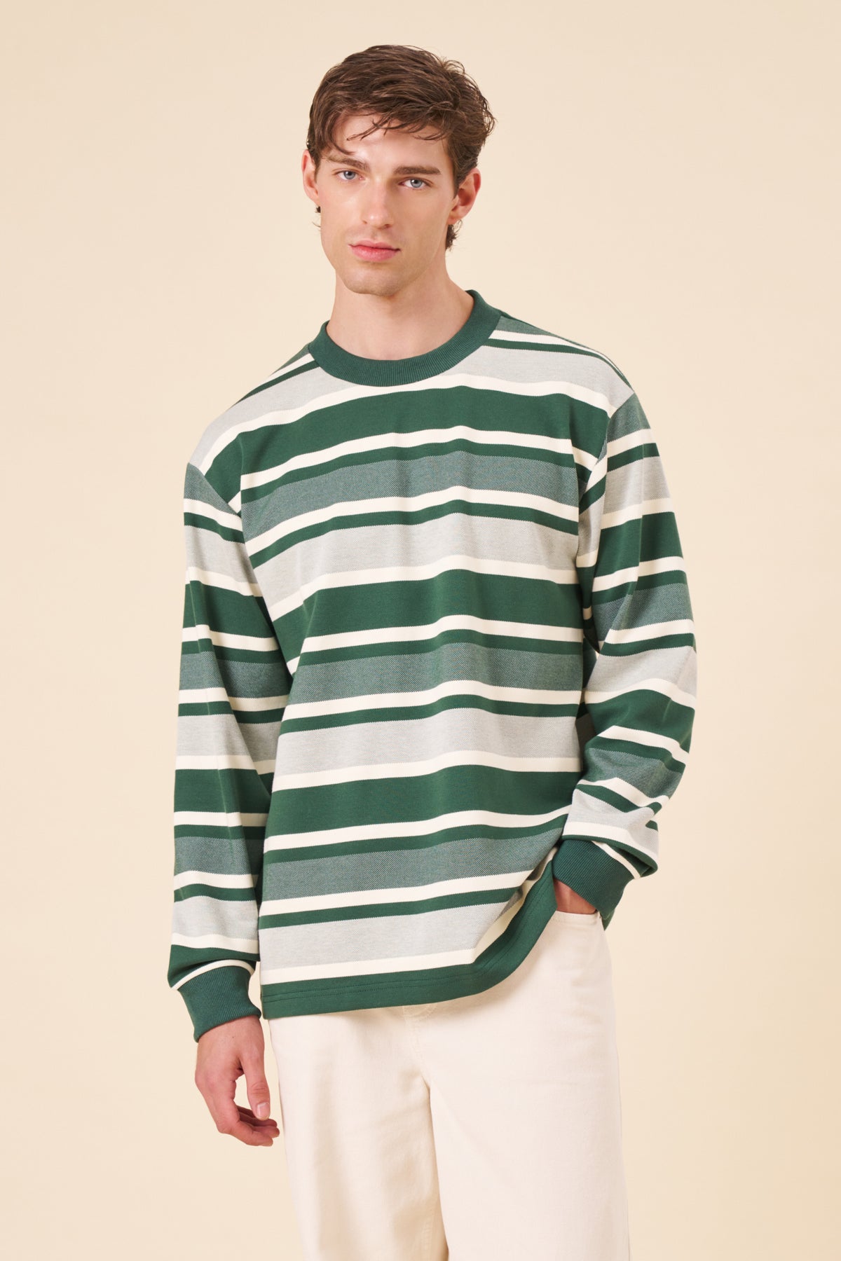 HEAVY STRIPE LS TEE - RETRO GREEN