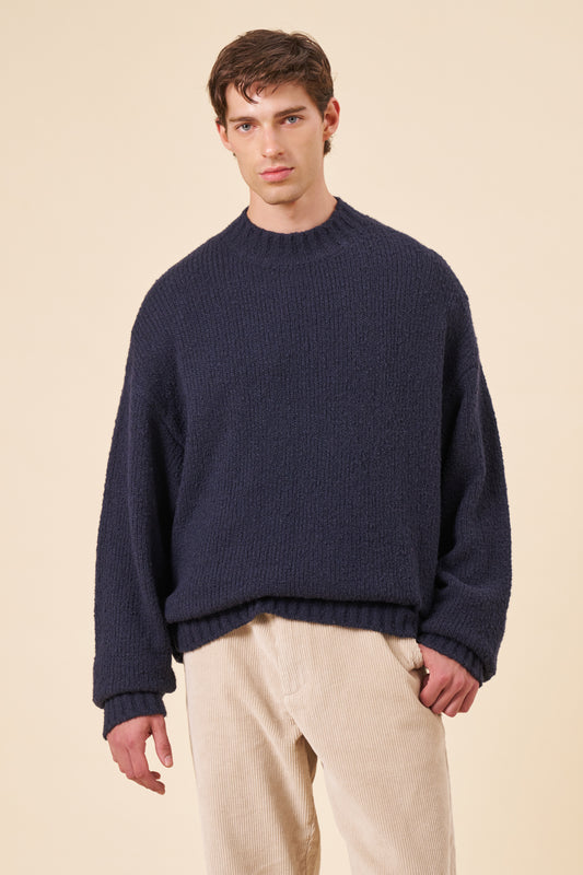CROPPED WOOL KNIT - NAVY