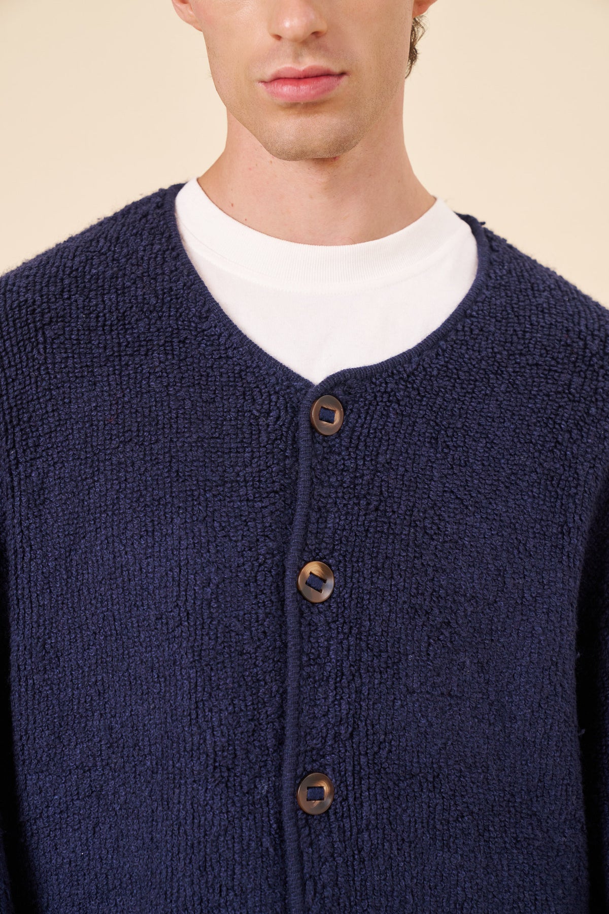 TREVOR GRANDAD FLEECE CARDIGAN - NAVY
