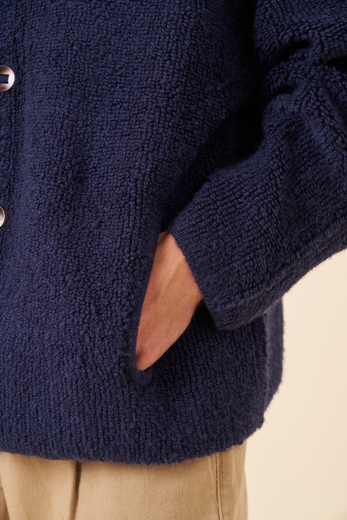TREVOR GRANDAD FLEECE CARDIGAN - NAVY