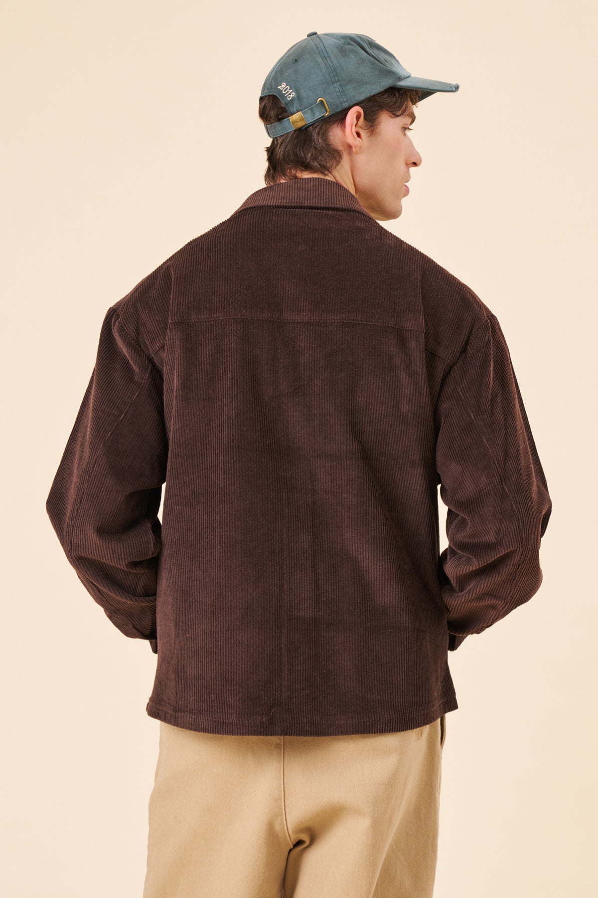 BUTTON UP COTTON CORD SHIRT - BROWN