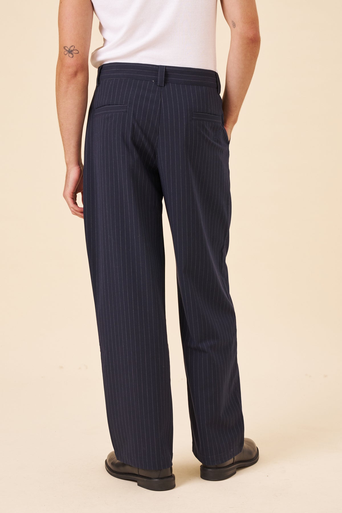 PIN STRIPE RELAXED PLEATED TROUSERS - NAVY