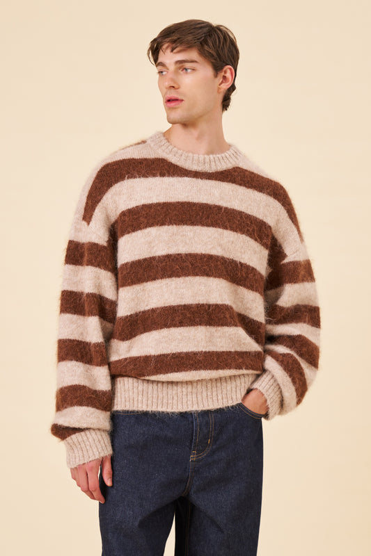 STRIPE ALPACA FLUFFY KNIT - CARAMEL