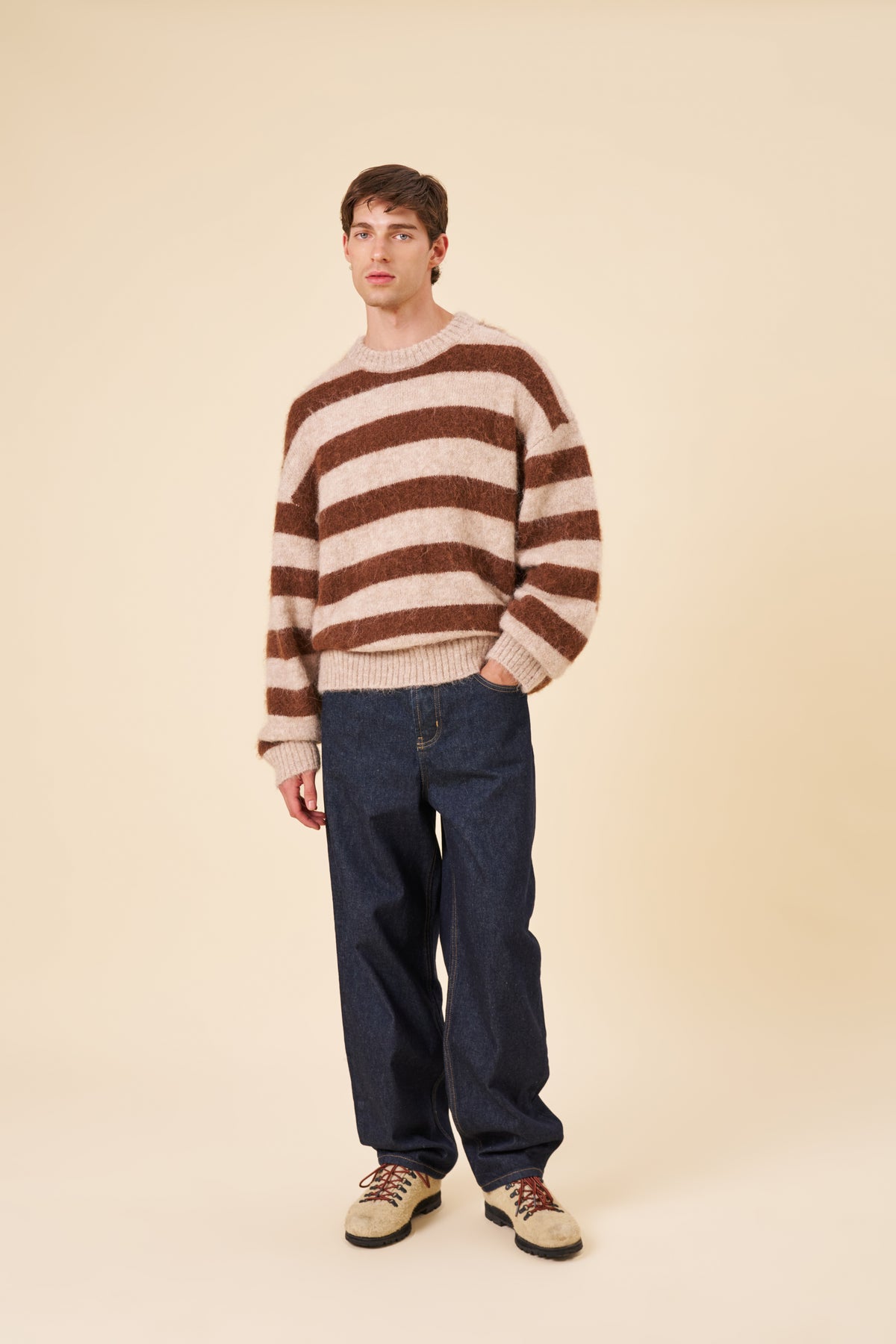 STRIPE ALPACA FLUFFY KNIT - CARAMEL