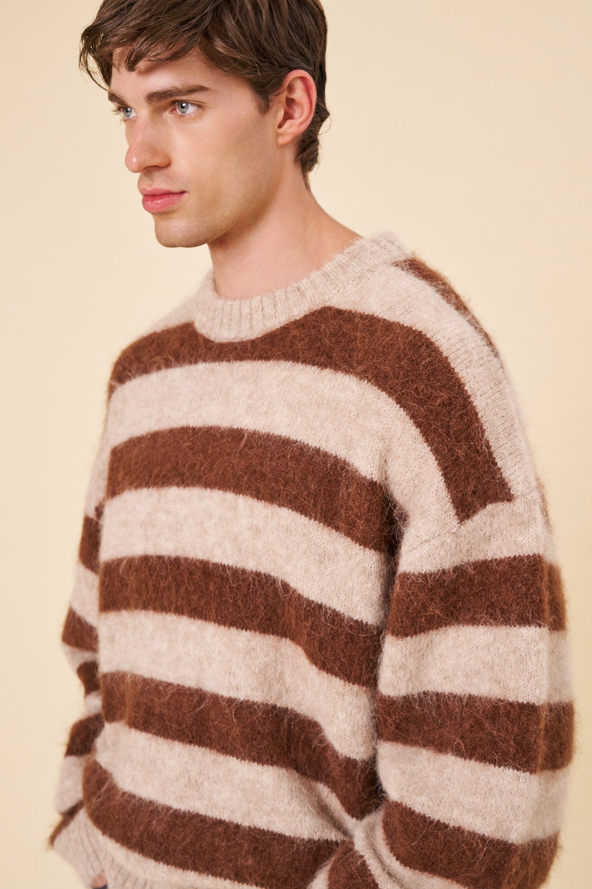 STRIPE ALPACA FLUFFY KNIT - CARAMEL
