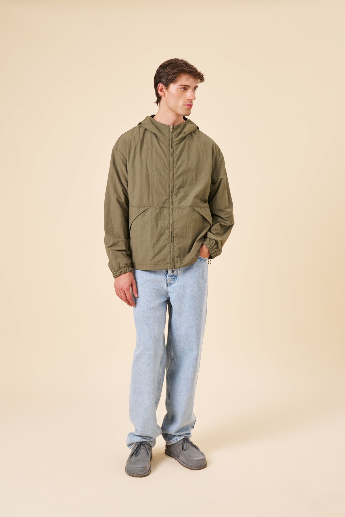 ACID WASH RIPSTOP WINDBREAKER - ARMY GREEN