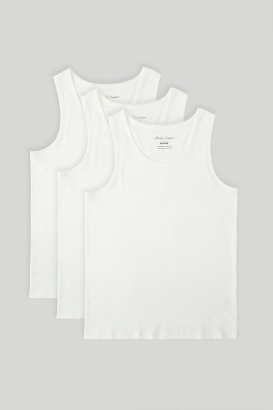 SUSTAIN WHITE RIBBED VEST - 3 PACK