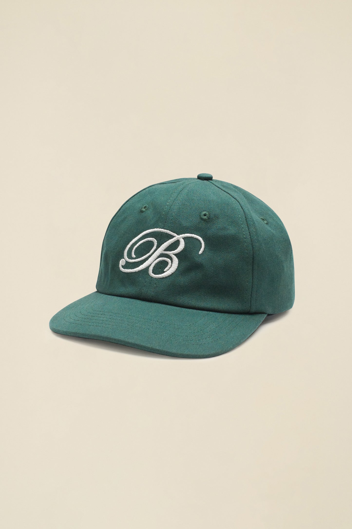 SCRIPT EMBROIDERED 6 PANEL CAP - FOREST GREEN
