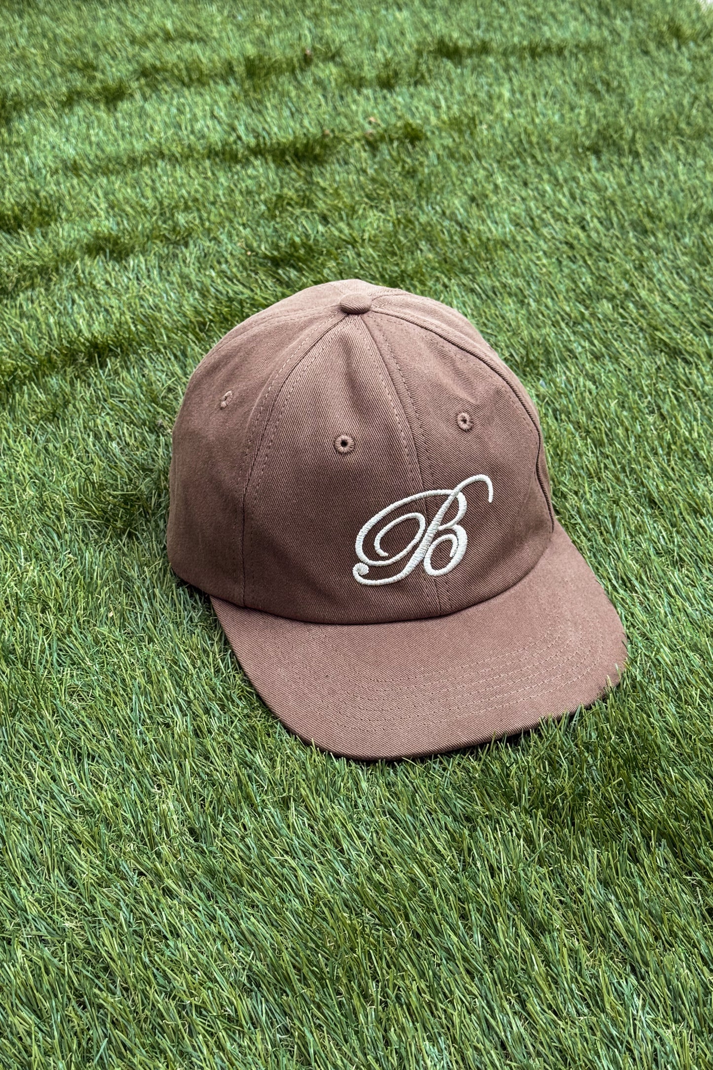 SCRIPT EMBROIDERED 6 PANEL CAP - MUSHROOM