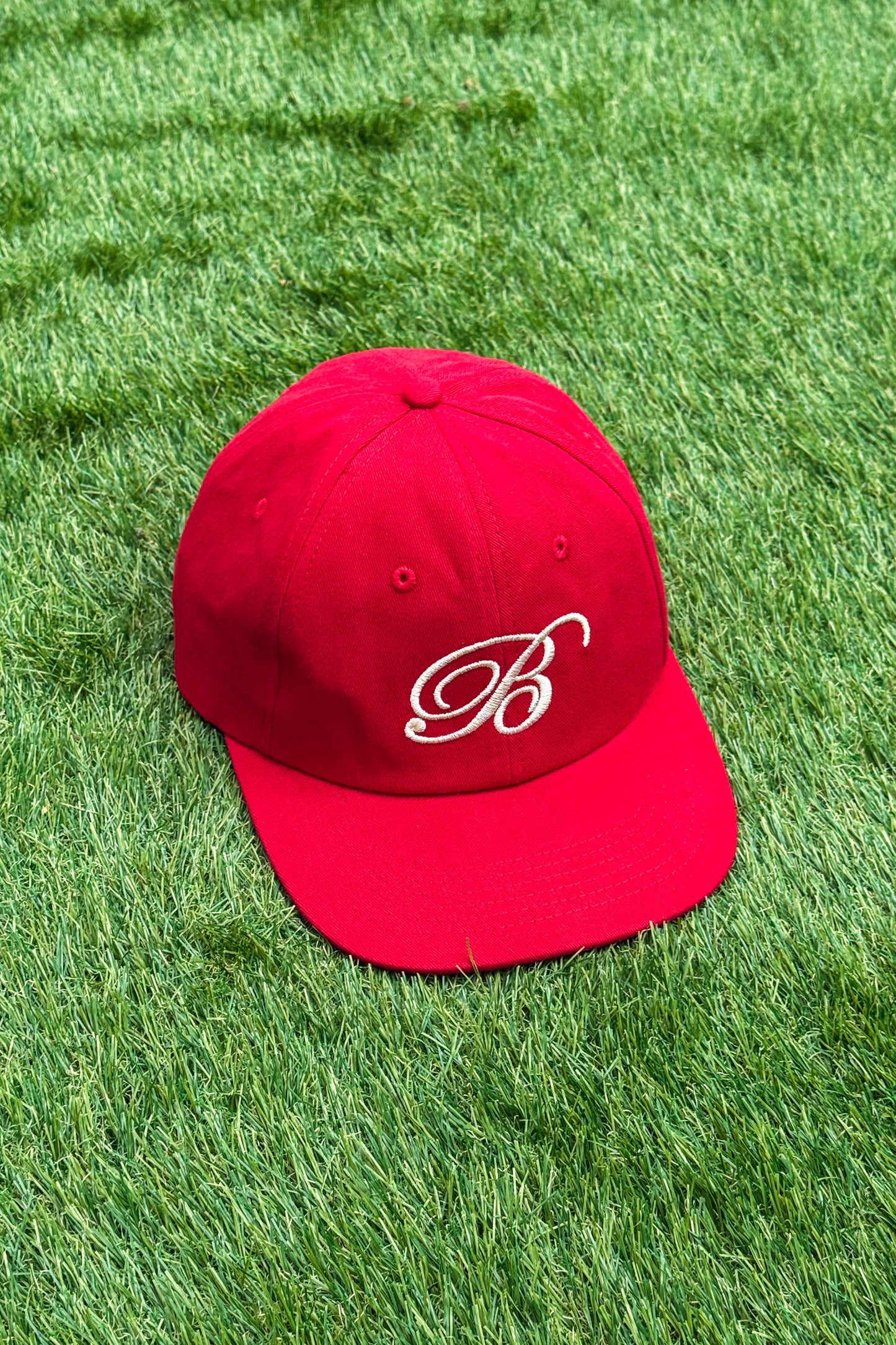 SCRIPT EMBROIDERED 6 PANEL CAP - CARDINAL RED