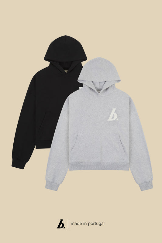 STAMP HOODIE TWIN PACK - BLACK/GREY MARL