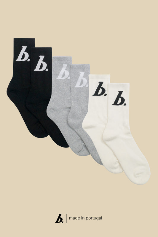 STAMP SOCKS 3 PACK - BLACK/ECRU/GREY