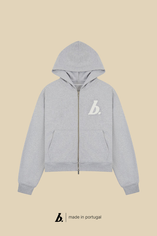 STAMP ZIP-UP HOODIE - GREY MARL
