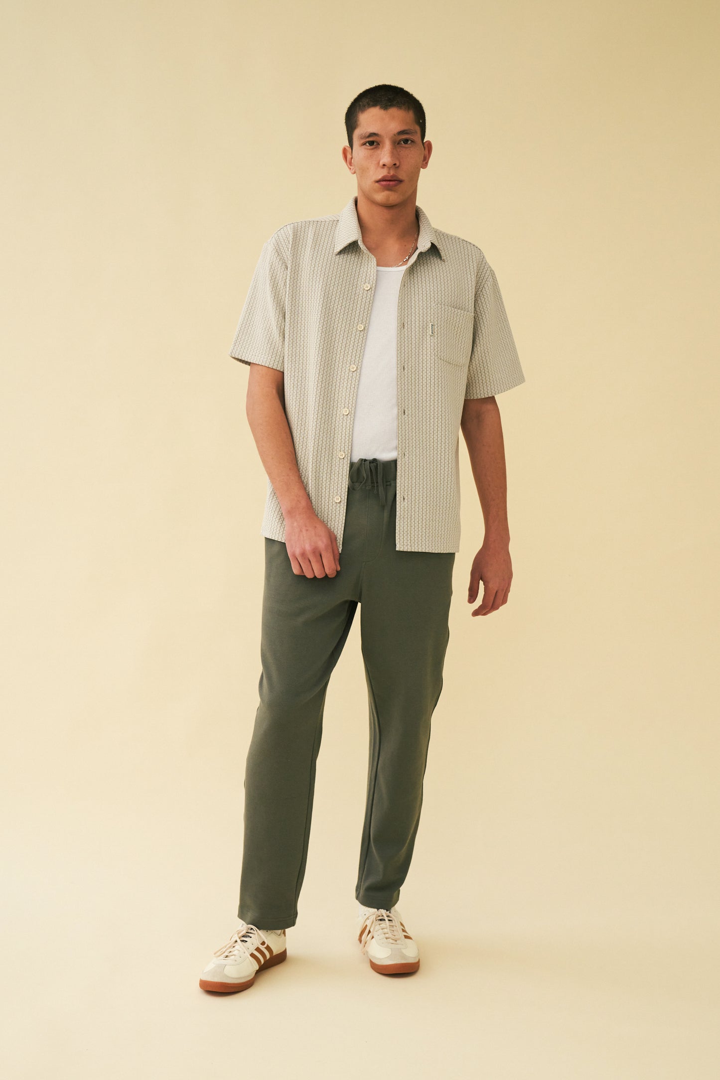 OLIVE TEXTURED COTTON TROUSERS