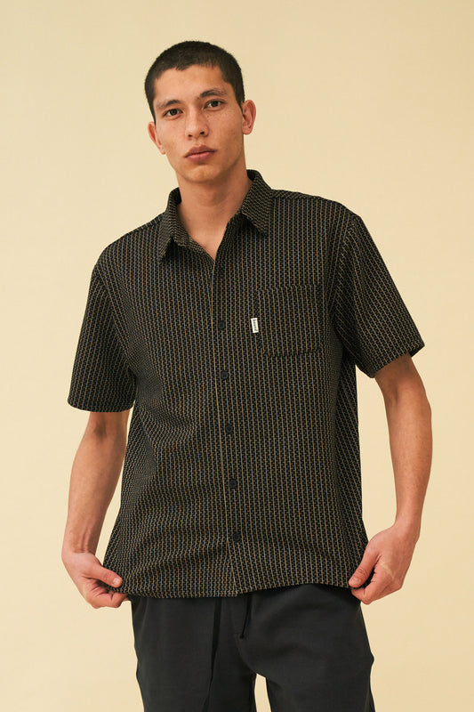 OSCURO PATTERNED TEXTURED POLO SHIRT - BLACK