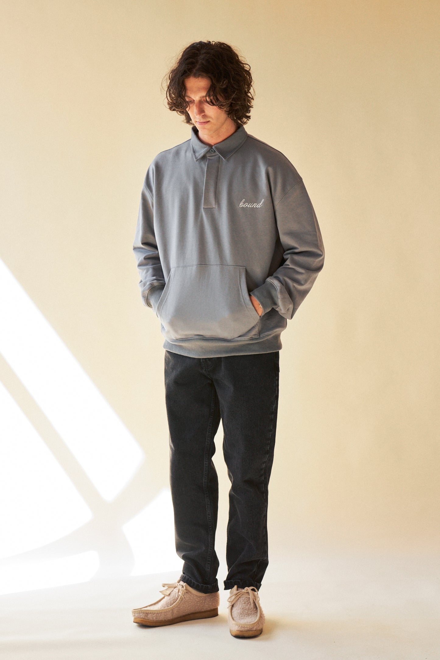 SAGE GREY RUGBY POLO SWEATER